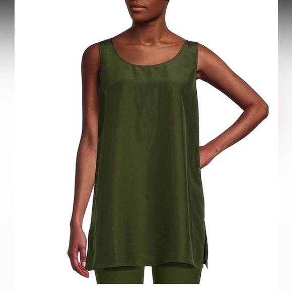 NWT Eileen Fisher Garment Dyed Silk Scoop Neck Coordinating Sleeveless top - Picture 2 of 8